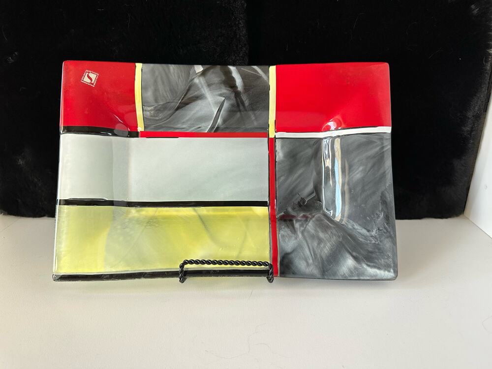Sebino Arte glass tray, multi colored handmade in Italy NOS 2010-2019